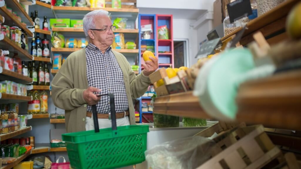 Senior faisant ses courses en magasin